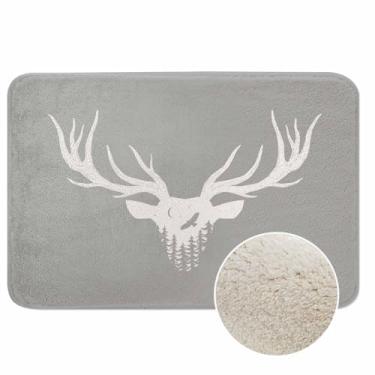 Imagem de Tapete de banheiro silhueta cabeça de veado microfibra caxemira sintética tapete de banho de pelúcia antiderrapante absorvente de água tapete de banho para banheira, banheiro, banheira, 50 x 76 cm