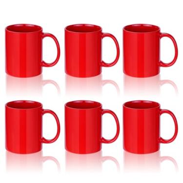 Imagem de HYFLQNUPE Conjunto de 6 copos de cerâmica com alça para café com leite, chá quente, cappuccino, mocha, cacau turquesa, chá, máquina de lavar louça, forno, microondas, várias cores (6, VERMELHO)