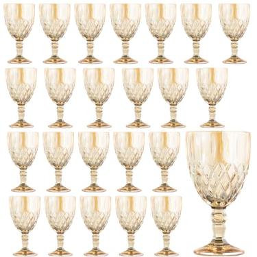 Imagem de 24 peças de taças de vinho vintage, taças de água de vidro colorido de 325 ml, colorido exclusivo em relevo, vidro de haste alta transparente, copo de vidro para bar para festa de casamento, conjunto