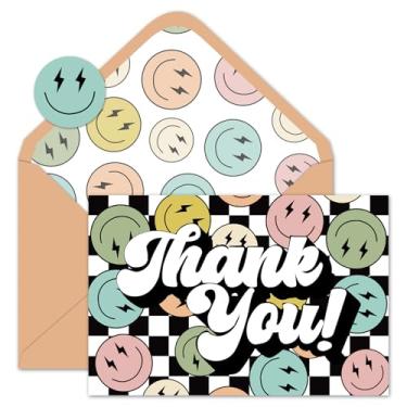 Imagem de Whaline Pacote com 24 cartões de agradecimento groovy tabuleiro de damas carinha sorridente cartões de agradecimento com envelopes adesivos para chá de bebê aniversário