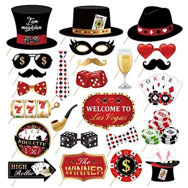 Imagem de Kristin Paradise 25Pcs Casino Photo Booth Props with Stick, Las Vegas Theme Selfie Props, Poker Night Birthday Party Supplies, Gambling Blackjack Photography Backdrop Decorations