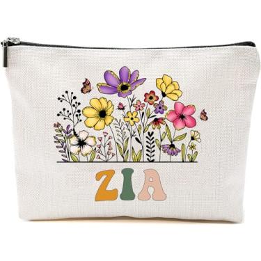 Imagem de Bolsas de maquiagem Zia Wildflowers para o Dia das Mães - Sacos de presente de flores Zia - Presentes de aniversário para mães - Bolsa de cosméticos de viagem para aniversário, Branco, 7”x9.8”