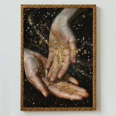 Imagem de Pôster We Are All Stardust Dark Romantic Vintage Wall Art Hands with Stardust Poster Vintage Celestial Prints Moody Dark Academia Paintings Aesthetic Moody Art Witchy Pictures Decor 40,6 x 61 cm Sem