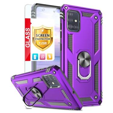 Imagem de TJS Capa de celular compatível com Samsung Galaxy A71 5G/A91/M80s (não serve para Galaxy A71 4G/Verizon Galaxy A71 5G UW), com [protetor de tela de vidro temperado] capa magnética com anel de metal