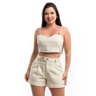 Imagem de Conjunto kit short e cropped 2 em 1 de linho natural feminino - RESTRI
