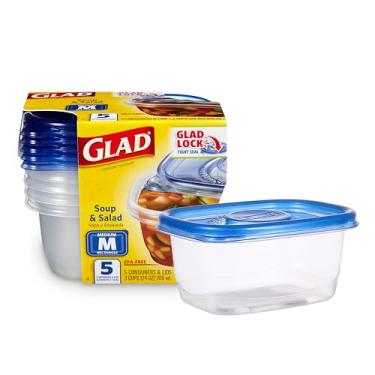 Imagem de GladWare Soup & Salad Food Storage Containers, Medium Rectangle Holds 24 Ounces of Food, 5 Count Set