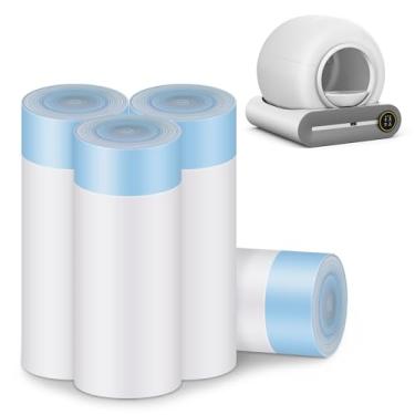 Imagem de Sacos de Areia para Gatos, 80 Peças de Forros para Caixa de Areia Automática para Gatos Autolimpante, 4 Rolos 45,7 x 45,7 cm Sacos de Cordão Robô, Branco