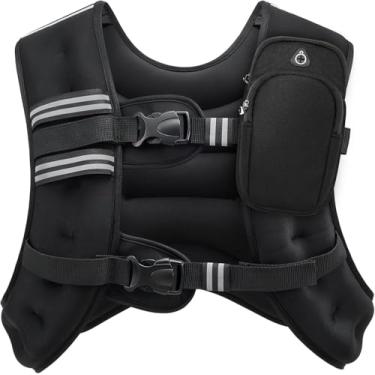 Imagem de RKV86 Colete pesado para homens e mulheres de 2,7 a 9 kg, ajustável com listras reflexivas, pesos removíveis para corrida, cardio, treinamento de força, 7,3 kg