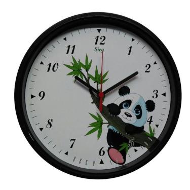 Imagem de Relógio Sieg Redondo Preto Fundo Ursinho Panda 24cm