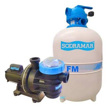 Imagem de Conjunto Filtro e Bomba Sodramar 1/3cv Motor Weg Para Piscinas Até 40 Mil Litros