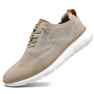 Imagem de Sapato Oxford masculino leve com cadarço casual para caminhada, Caqui, 37