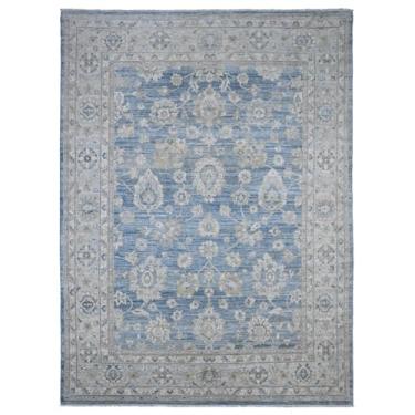Imagem de Shahbanu Rugs Tapete oriental de lã peshawar fina atada à mão azul pacífico e azul claro (2,8 m x 30,5 cm)