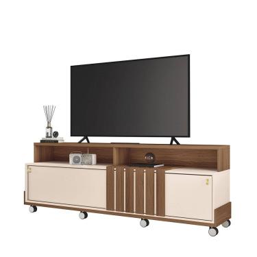 Imagem de Painel para TV 70" Bancada com Rodízio Karen 1.8 Castanho/Off White H01 - D`Rossi