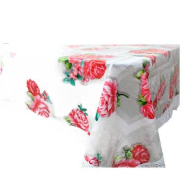Imagem de Toalha de Mesa Térmica com Renda Rosa - PVC Quadrada 1,40m para Ambien