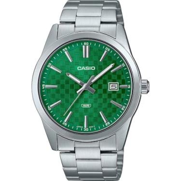 Imagem de Casio Relógio masculino - MTP-VD02B-1EUDF mostrador preto, prata/verde, Esporte