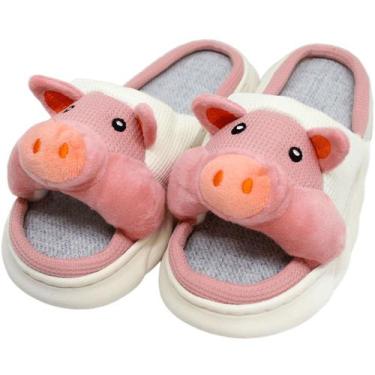 Imagem de Pantufas Sapatos Chinelo De Inverno Porquinho Pelúcia Macio - Genérico