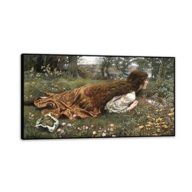 Imagem de Quadro de fadas Neoclássico Art Nouveau, A Princesa Fora da Escola, por Edward Robert Hughes pôster Arte Romântica Mulher Retrato Pintura a Óleo Arte de Parede 72 x 40 cm Moldura Preta