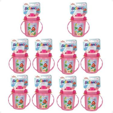 Imagem de Kit 10 Copo Infantil Com Alças/Bico 320Ml 6 Meses Rosa - Nitron