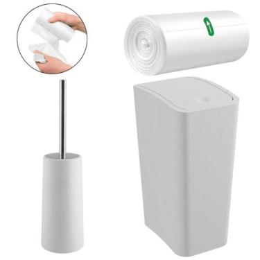 Imagem de Lixeira 8L Tampa Click Branca + Escova Sanitária + 70 Sacos - Astra