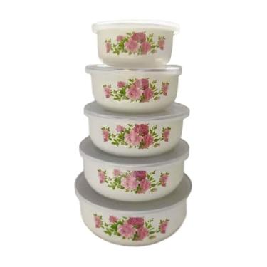 Imagem de SiaBiced 5x Mistura de tigela de mistura alimentos contêiner alimentos servir tigelas de cozinha tigela coberta tigela de tigela de tigela para preparar, Rosa