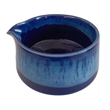 Imagem de Bothyi Matcha Bowl com bico de porcelana Bowl, acessório de cerâmica Matcha artesanal para recepção de amigos, Família de preparação, Azul
