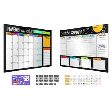 Imagem de Quadros Planejadores Mensal e Semanal 40x60 + 91 Ímãs - Planejador de Tarefas e Atividades