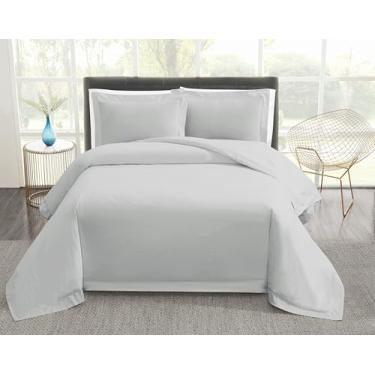Imagem de Vince Camuto Conjunto de edredom King cinza claro 400TC Percal de 3 peças, tema sólido, para homens e mulheres, certificado Oeko-TEX Confidence