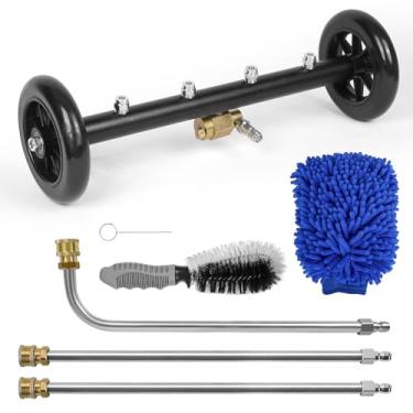 Imagem de YUET Lavadora de alta pressão 2 em 1 limpador de material rodante vassoura de água, acessório de lavadora de superfície de 40,6 cm com 3 varinhas de extensão, brasão de cubo, luva de lavagem à prova