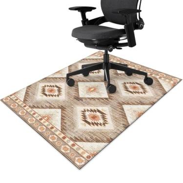 Imagem de Tapete de cadeira de escritório para piso de madeira e azulejo 122 x 152 cm, tapete de cadeira de computador asteca do sudoeste ocidental para cadeiras de rodinhas tapete sob a mesa antiderrapante