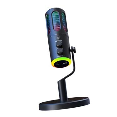 Imagem de simhoa Miccast Mic Desktop USB Desktop Condenser com botão mudo Microfone de computador de condensador omnidirecional para PC