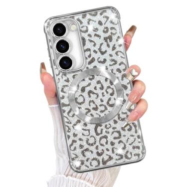 Imagem de Fiyart Capa projetada para Samsung Galaxy S23 Plus, compatível com MagSafe Cheetah Print Plating Proteção para câmera com glitter magnético transparente leopardo para mulheres meninas telefone bumper