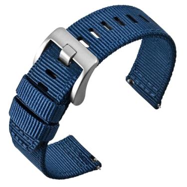 Imagem de ANNEFIT Pulseiras de relógio masculinas de liberação rápida de nylon balístico militar de 22 mm, fivela prata escovada de aço inoxidável resistente (azul)
