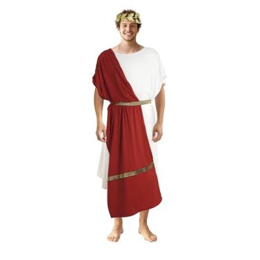 Imagem de MCJC Fantasia masculina de Deus Toga Grego Adulto Romano Deluxe Halloween Cosplay Roupão Branco Antigo, Vermelho, P