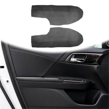 Imagem de QianBao 2 peças de substituição de capa de couro para apoio de braço da porta dianteira para Honda Accord 2013-2017, painel de porta esquerda e direita DIY com ferramenta de instalação cinza