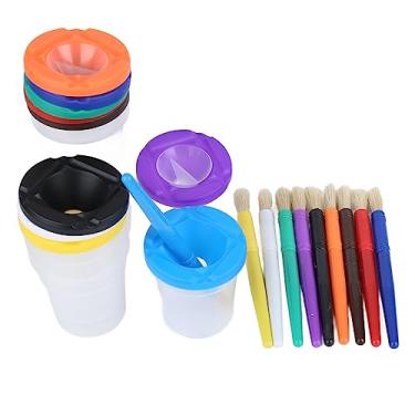 Imagem de Pintura de Pintura à Prova de Derramamentos de Pintura Infantil Com Pincéis, Materiais de Arte pré -escolar de Criança, Copos de Tinta à Prova de Derramamento Reutilizáveis,