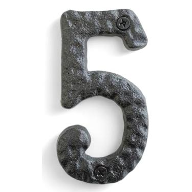 Imagem de NACH Números de casa para fora, números de endereço pretos de 10 cm para casa - Número 5 - Números rústicos para exterior com ferragens de montagem