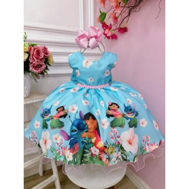 Imagem de Vestido Infantil da Lilo e Stitch Azul Claro Florido Festas (3020AZ) -