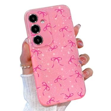 Imagem de TURYXIA Capa para celular Galaxy A16 5G com glitter, capa para Samsung Galaxy A16 5G rosa laço fofo para mulheres meninas menina brilhante brilhante neon cor brilhante capa de telefone macia, laço