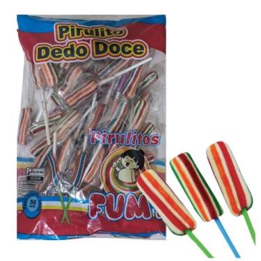 Imagem de Pirulito Psicodélico Dedo Doce Colorido - 50 Un - 350g - Fumy