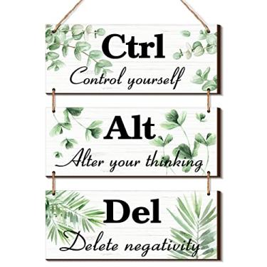 Imagem de Decoração de parede rústica inspiradora decoração de parede de escritório Ctrl Alt Del Greenery arte de parede motivacional sinais de madeira com frases placas de parede motivacionais para decoração de sala de estar em casa, 25 x 10 centímetros