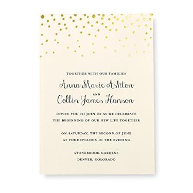 Imagem de Gartner Studios Kit de convites de casamento para impressão em casa com pontos de folha dourada, marfim, 12,7 cm x 17,78 cm, conjunto de 25