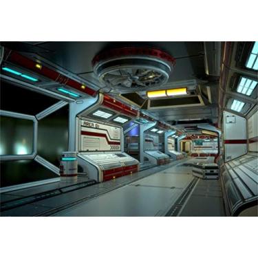 Imagem de AOFOTO Fundo de 2,1 x 1,5 m para estação espacial, ficção científica, fundo para fotografia de nave espacial, menino, criança, retrato artístico, fotografia, estúdio, adereços de vídeo, papel de