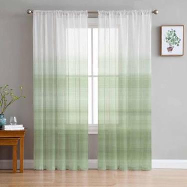 Imagem de Cortinas transparentes abstratas 213 cm de comprimento, arte moderna, ombré, verde sálvia, painéis de tratamento de janela, haste de filtragem de luz, cortinas de voile para quarto/sala de estar, cada
