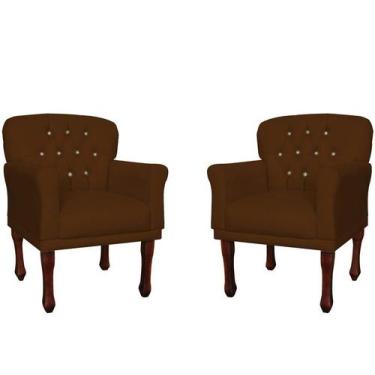Imagem de Kit 2 Poltronas Decorativa Ester Couro Marrom Pés Madeira Mz Decor - M