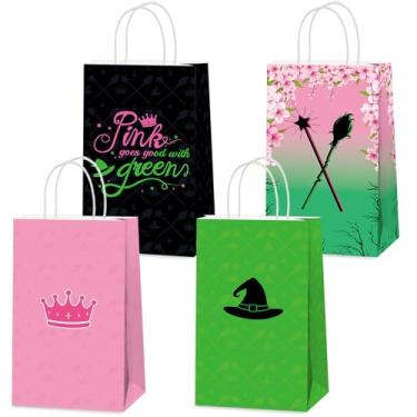 Imagem de 24 peças de sacos de lembrancinhas musicais de bruxa verde rosa temático chapéu de bruxa doces bolsa de presente de papel coroa de princesa rosa com alça para meninas, mulheres, filmes, decorações de