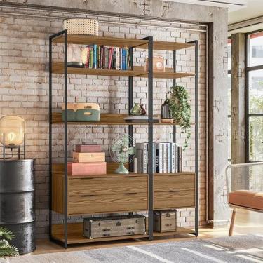 Imagem de Guarda-Roupa Closet Mital 4 GV Conhaque e Preto 143 cm - Mobly