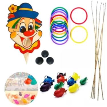 Imagem de Kit Festa Junina Completo – Brincadeiras Tradicionais com Argolas, Pescaria e Boca do Palhaço - CORES ALEATORIAS!!! (13, MODELO 2)