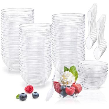 Imagem de Kingrol 100 mini tigelas de sobremesa com colheres, copo de sobremesa descartável de 85 g para mousse, pudim, aperitivos, condimentos, lanches
