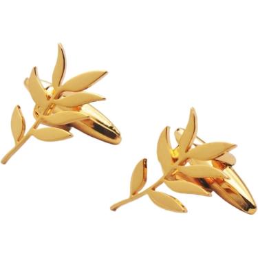 Imagem de Abotoaduras De Aço Inoxidável Padrão De Ramo De Oliveira Enfeites De Punho De Casamento Abotoaduras, Gold