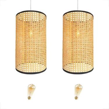 Imagem de Kit 2 Pendente Palha Indiana Fibra Natural Rustico Nat84 + - Acende A 